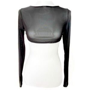 Black Sheer Long Sleeve Backless Crop Top S EUC